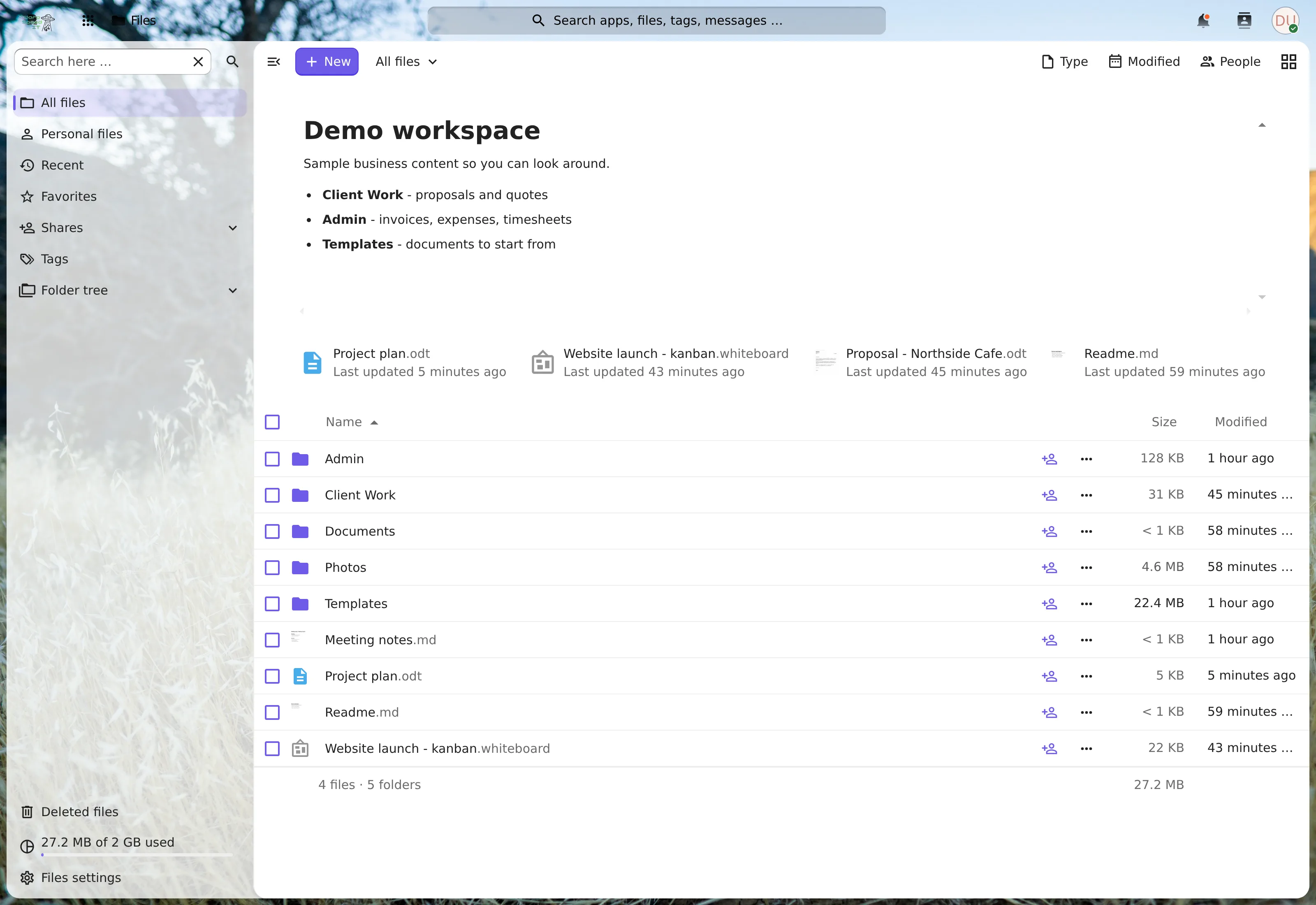 The Files app - shared folders and project documents